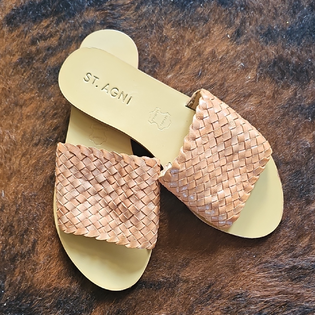 St. Agni Brown Woven Slide Sandals